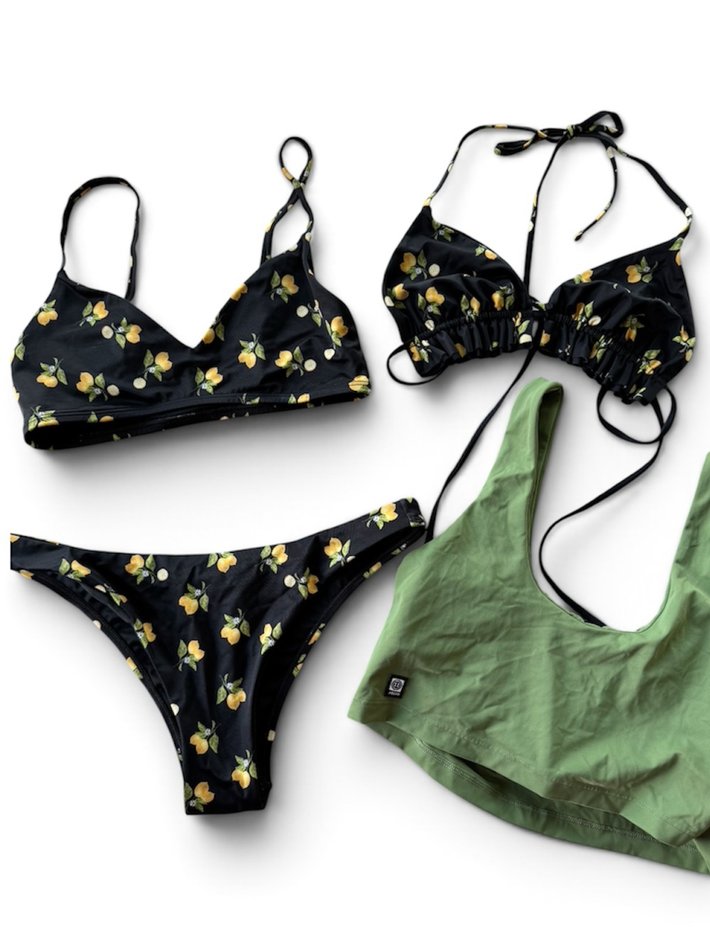 Jolyn Set of 4 Piece Bikini Set Lemon Drop Print and Mira Tankini in Nori RARE